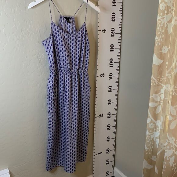 H&M blue sleeveless summer dress with pockets elastic waist mid length SZ 6 - Picture 8 of 14